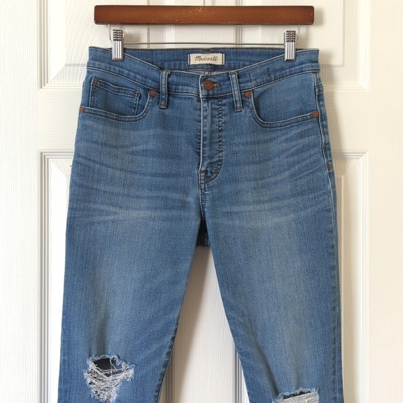 Madewell Classic 9" High Rise Distressed Medium Wash Cropped Skinny Jeans 29 - Picture 2 of 15
